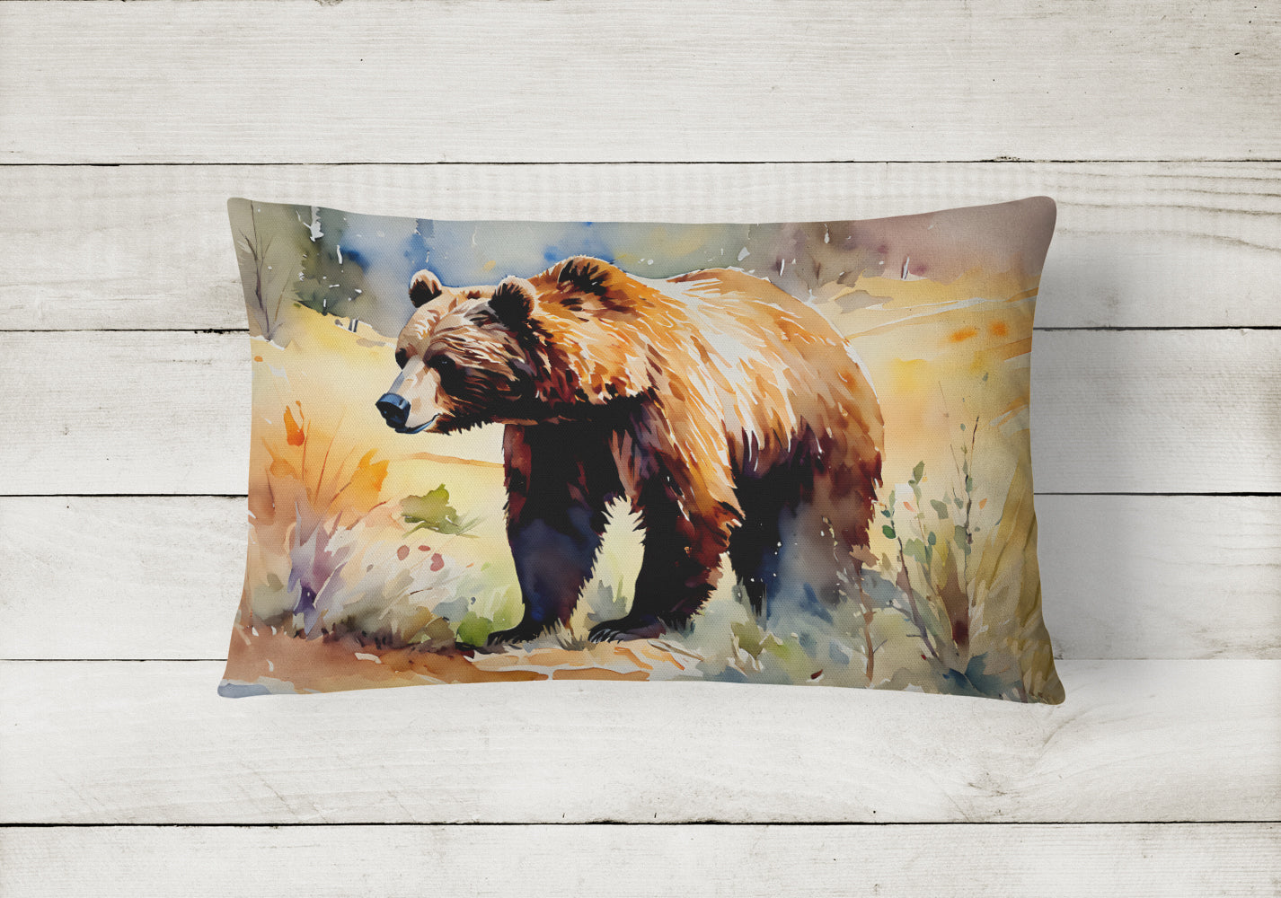Grizzly Bear Decorative Throw Pillow 12x16 Indoor Outdoor Accent Cushion, Fabric Cover with Insert for Sofa, Bed, Porch & Living Room