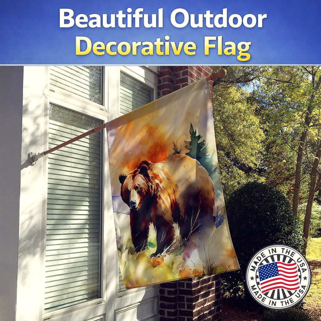 Grizzly Bear House Flag 28x40 Porch Sleeve Pole Decorative Outside Yard Banner Artwork Wall Hanging, Polyester