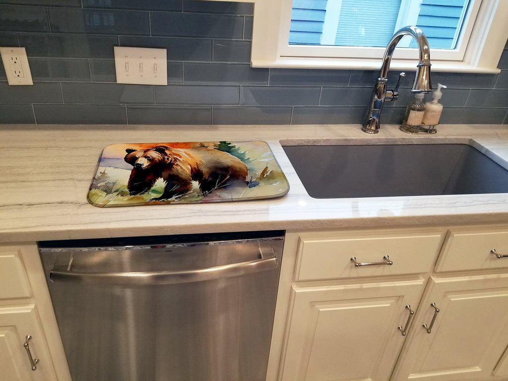 Grizzly Bear Dish Drying Mat Absorbent Dish Drying Mat Pad for Kitchen Counter Dish Drainer Mat for Countertop, 14 x 21", Multicolor