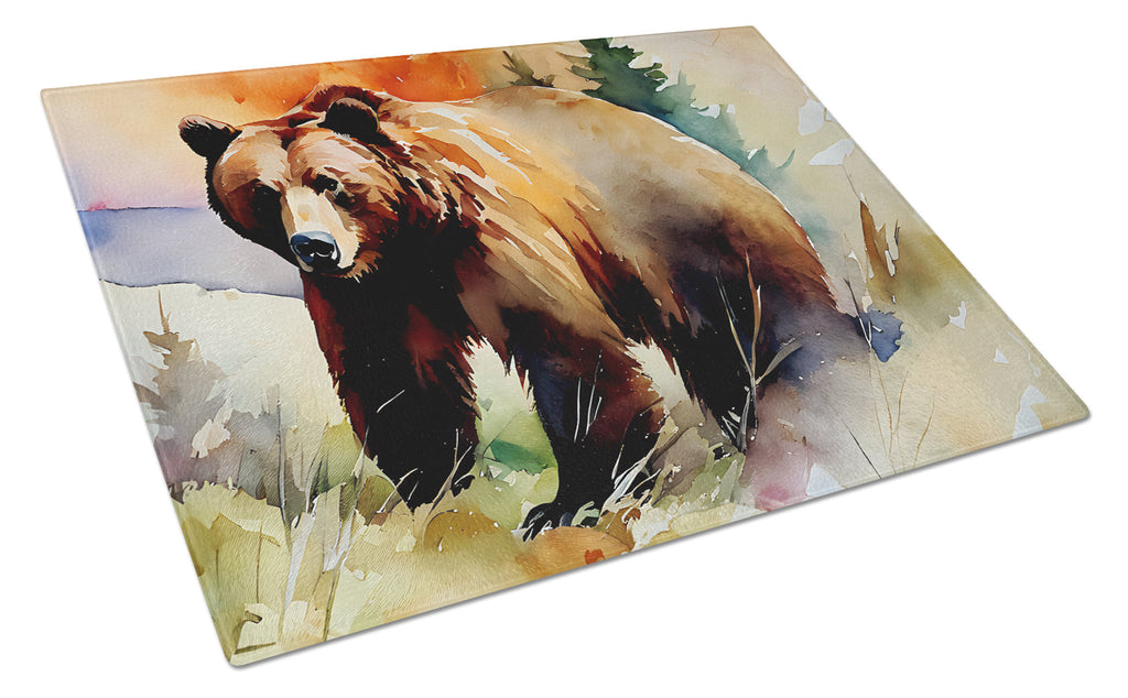 Grizzly Bear Cutting Board Tempered Glass Kitchen Cutting Surface, Heat Resistant Chopping, Non-Slip Feet, Food Prep & Serving