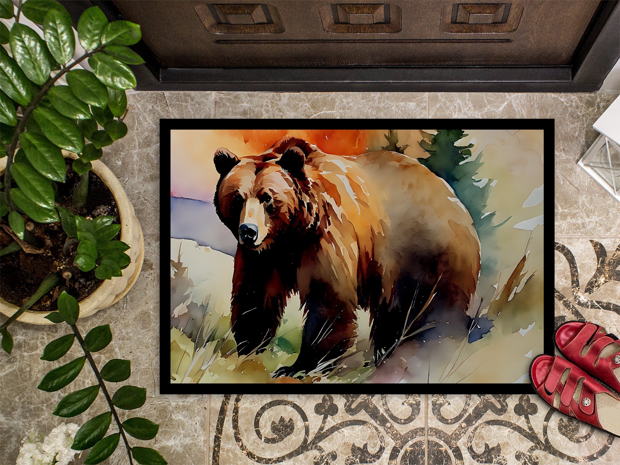 Grizzly Bear Doormat Indoor Outdoor 18H X 27W Front Door Mat Rugs for Entryway, Non Slip Washable