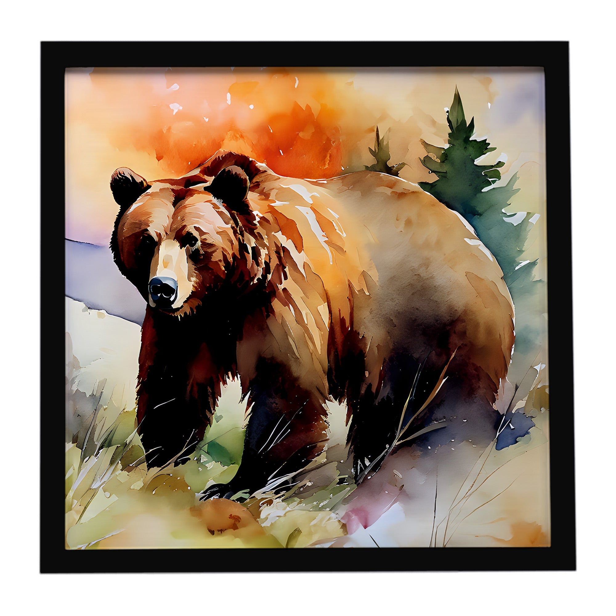 Grizzly Bear Framed Metal Print Bathroom, Kitchen, Office, Home Decor Wall Art Ready to Hang, Square, 8X8