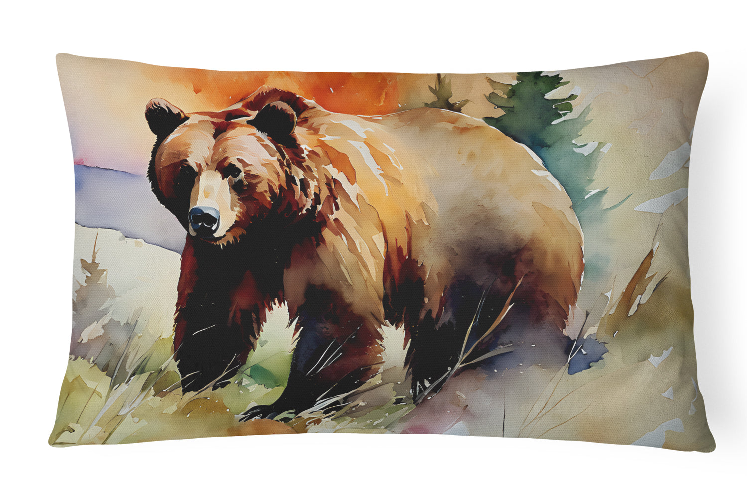 Grizzly Bear Decorative Throw Pillow 12x16 Indoor Outdoor Accent Cushion, Fabric Cover with Insert for Sofa, Bed, Porch & Living Room
