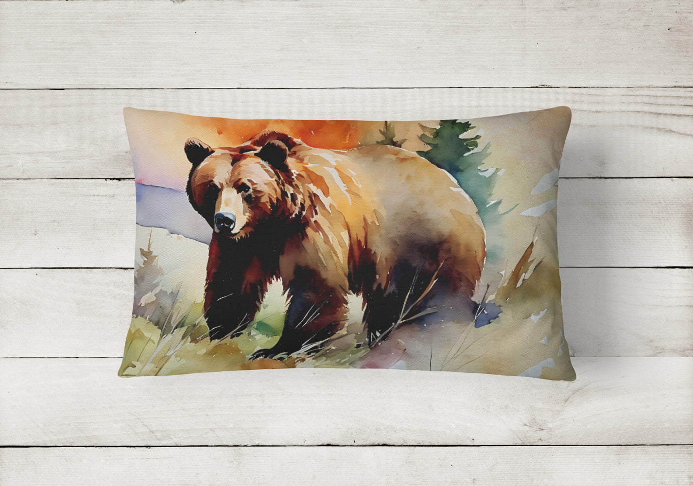 Grizzly Bear Decorative Throw Pillow 12x16 Indoor Outdoor Accent Cushion, Fabric Cover with Insert for Sofa, Bed, Porch & Living Room