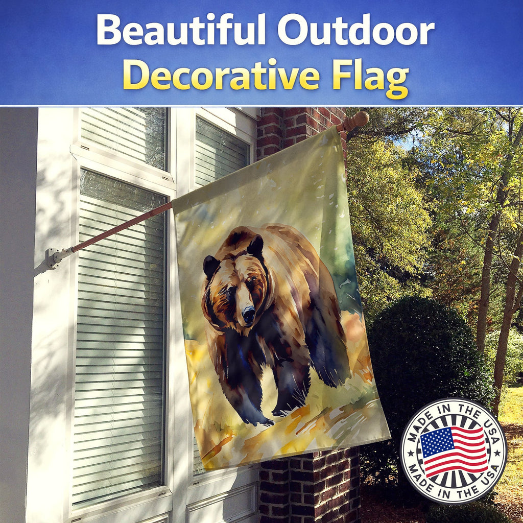 Grizzly Bear House Flag 28x40 Porch Sleeve Pole Decorative Outside Yard Banner Artwork Wall Hanging, Polyester