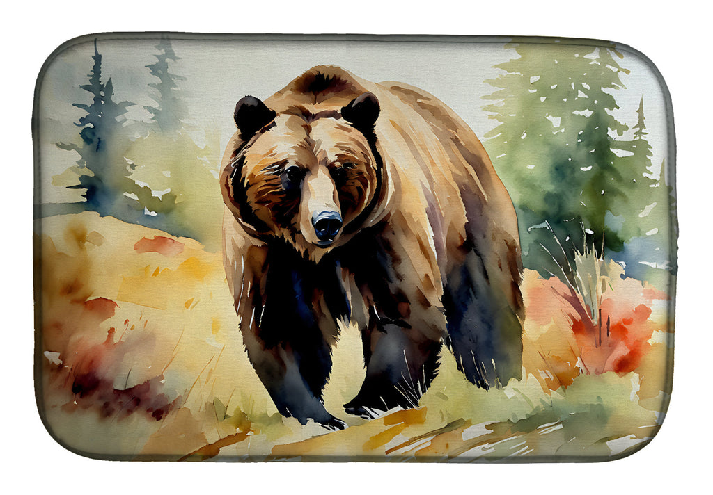Grizzly Bear Dish Drying Mat Absorbent Dish Drying Mat Pad for Kitchen Counter Dish Drainer Mat for Countertop, 14 x 21", Multicolor
