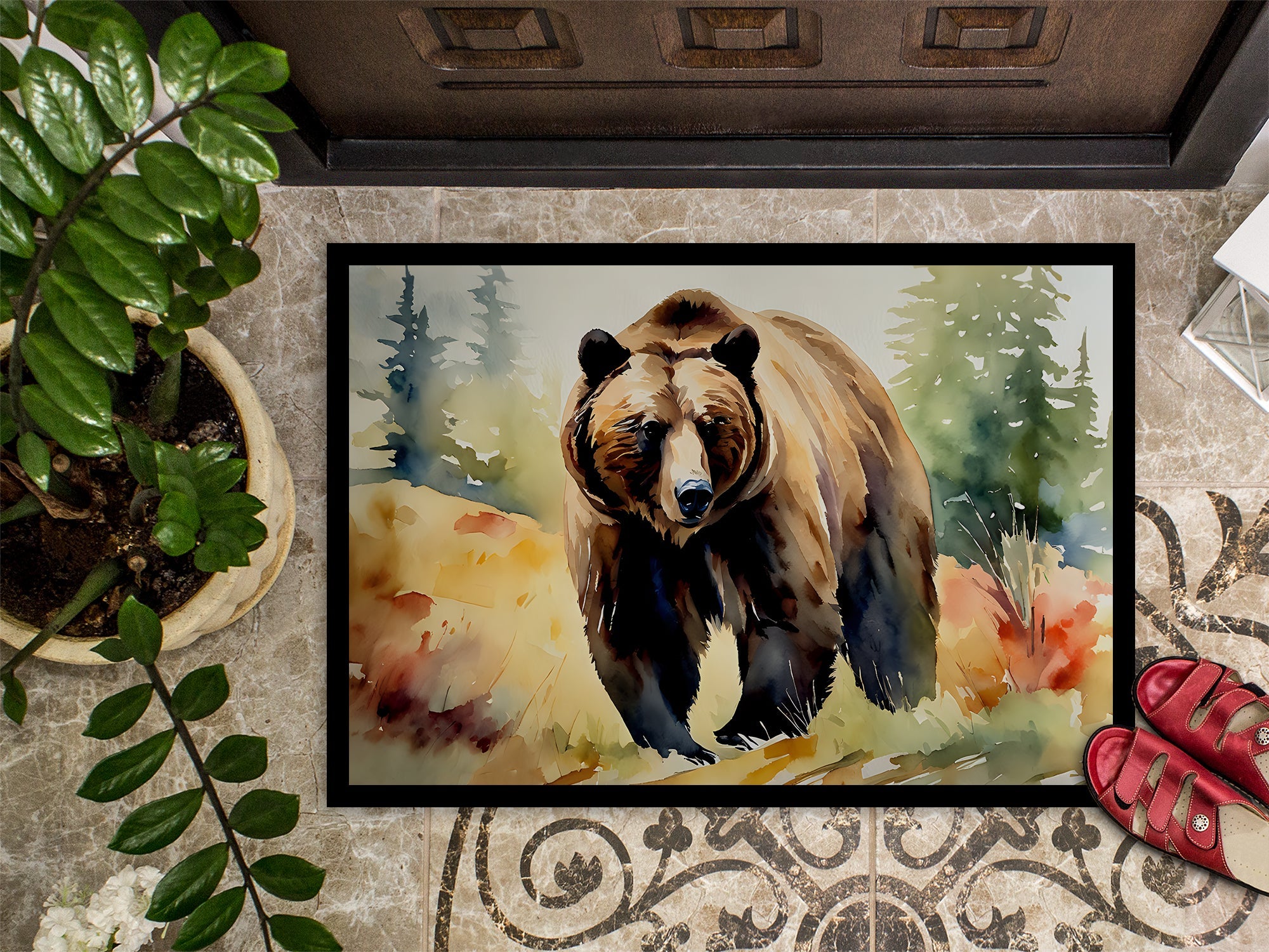 Grizzly Bear Doormat Indoor Outdoor 18H X 27W Front Door Mat Rugs for Entryway, Non Slip Washable