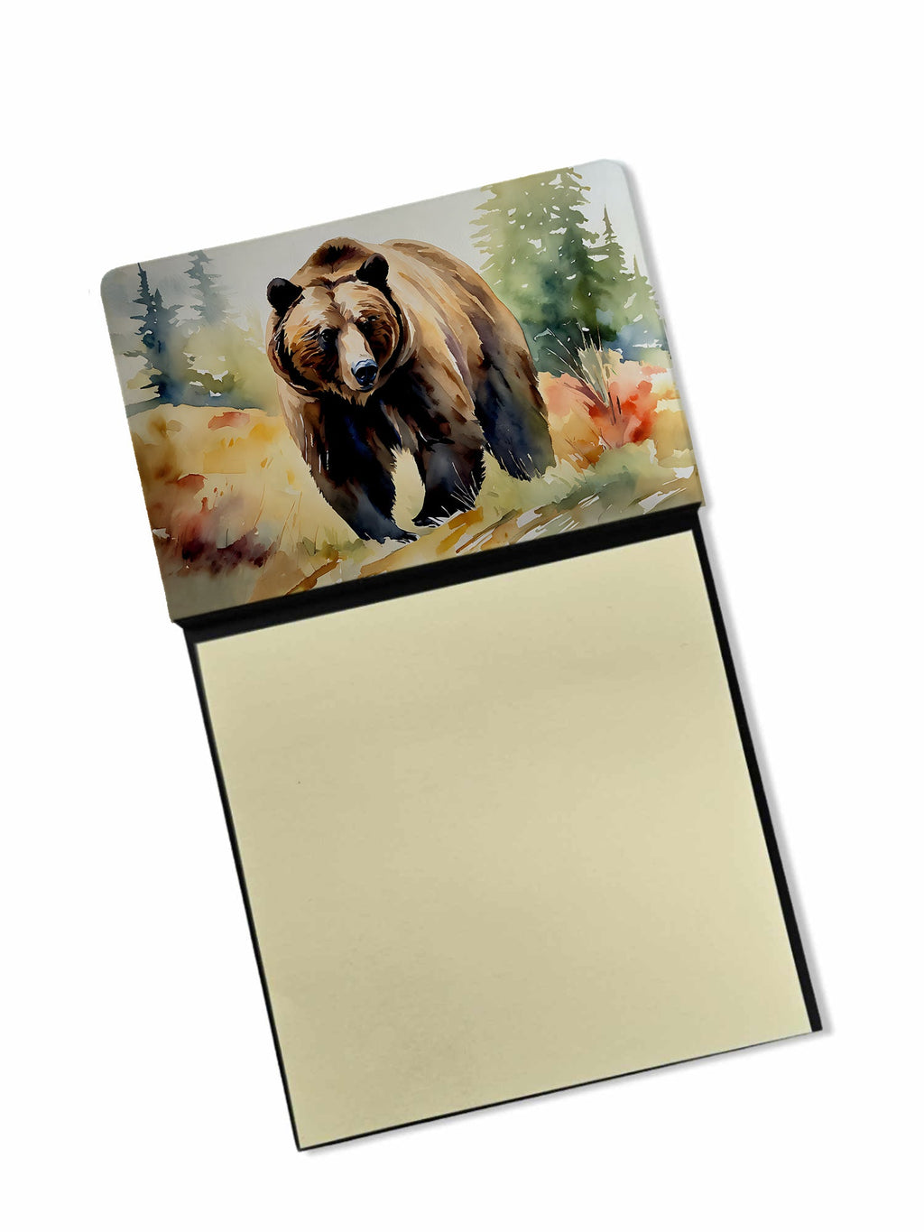 Grizzly Bear Watercolor Sticky Note Holder Refillable Dispenser Desk Accessory 3x3 Pad Gift