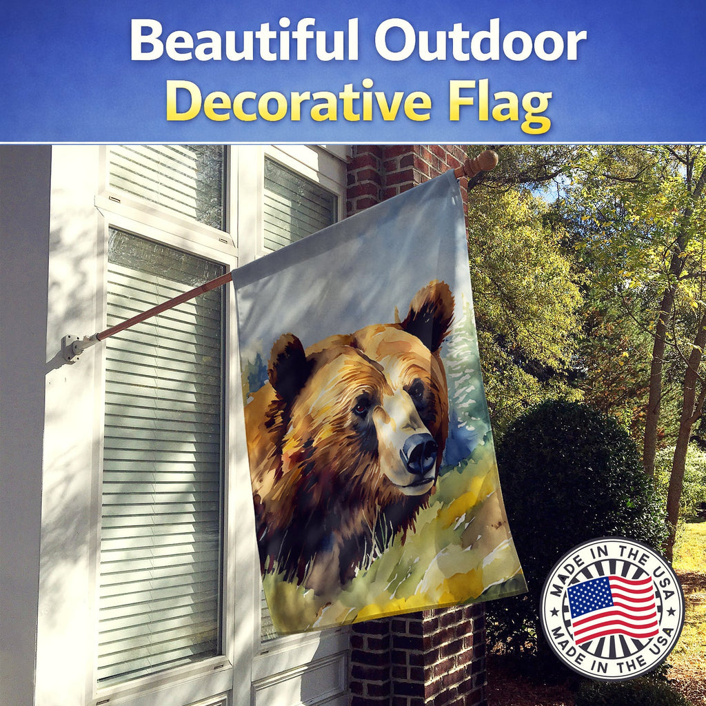 Grizzly Bear House Flag 28x40 Porch Sleeve Pole Decorative Outside Yard Banner Artwork Wall Hanging, Polyester