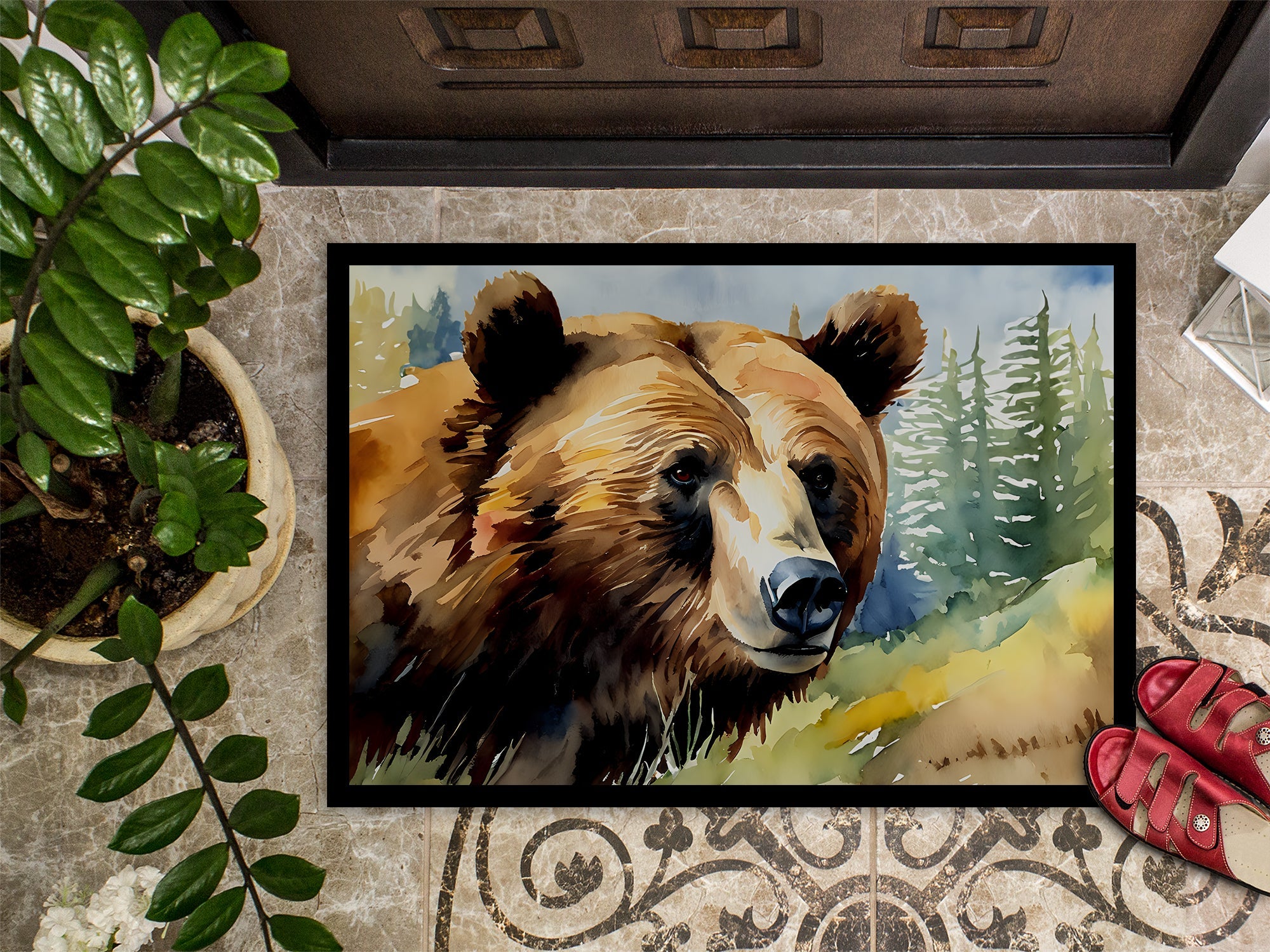 Grizzly Bear Doormat Indoor Outdoor 24H X 36W Front Door Mat Rugs for Entryway, Non Slip Washable Low Pile,
