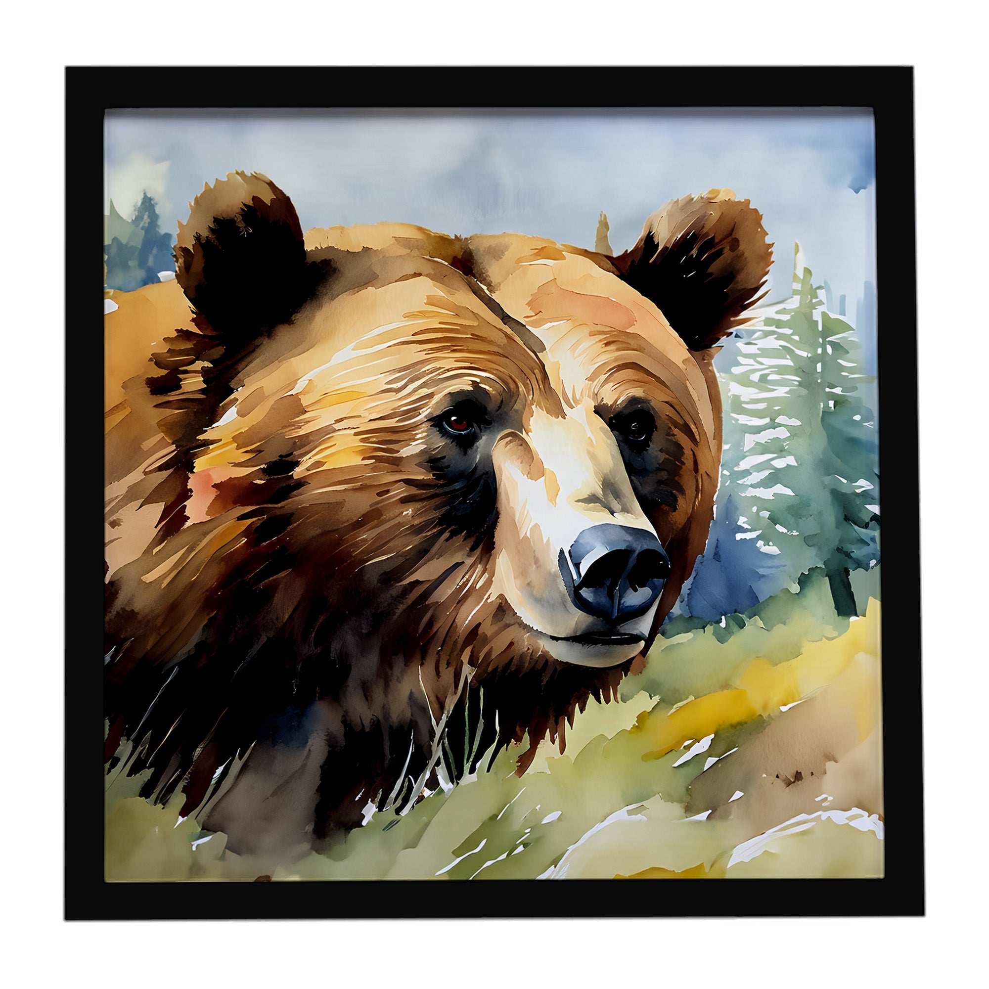 Grizzly Bear Framed Metal Print Bathroom, Kitchen, Office, Home Decor Wall Art Ready to Hang, Square, 8X8