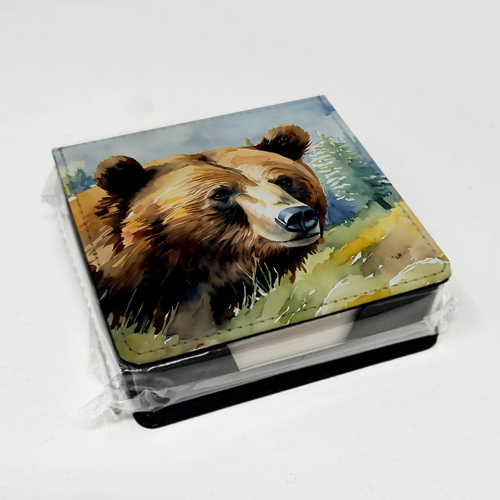 Grizzly Bear PU Leather Note Paper Holder with Artist-Designed Cover, Desk Accessory, Office Gift
