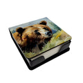 Grizzly Bear PU Leather Note Paper Holder with Artist-Designed Cover, Desk Accessory, Office Gift