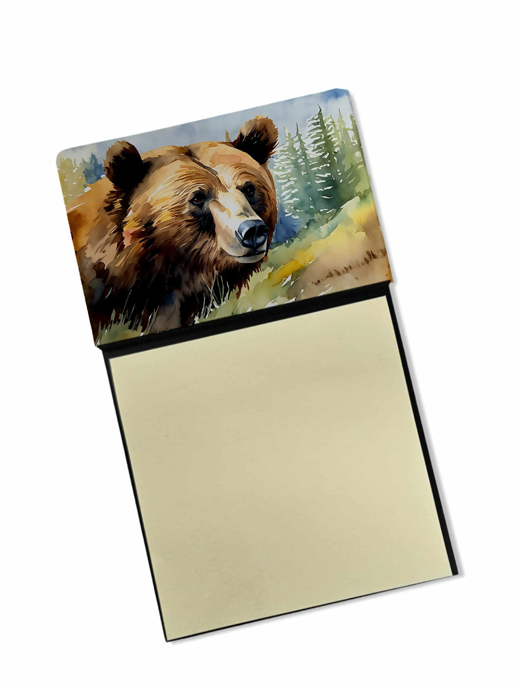 Grizzly Bear Watercolor Sticky Note Holder Refillable Dispenser Desk Accessory 3x3 Pad Gift