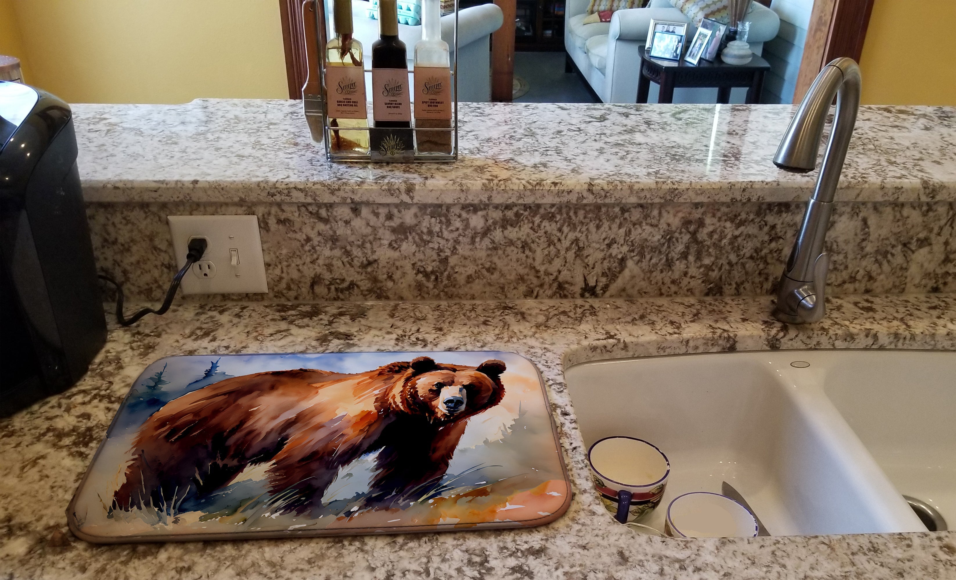 Grizzly Bear Dish Drying Mat Absorbent Dish Drying Mat Pad for Kitchen Counter Dish Drainer Mat for Countertop, 14 x 21", Multicolor