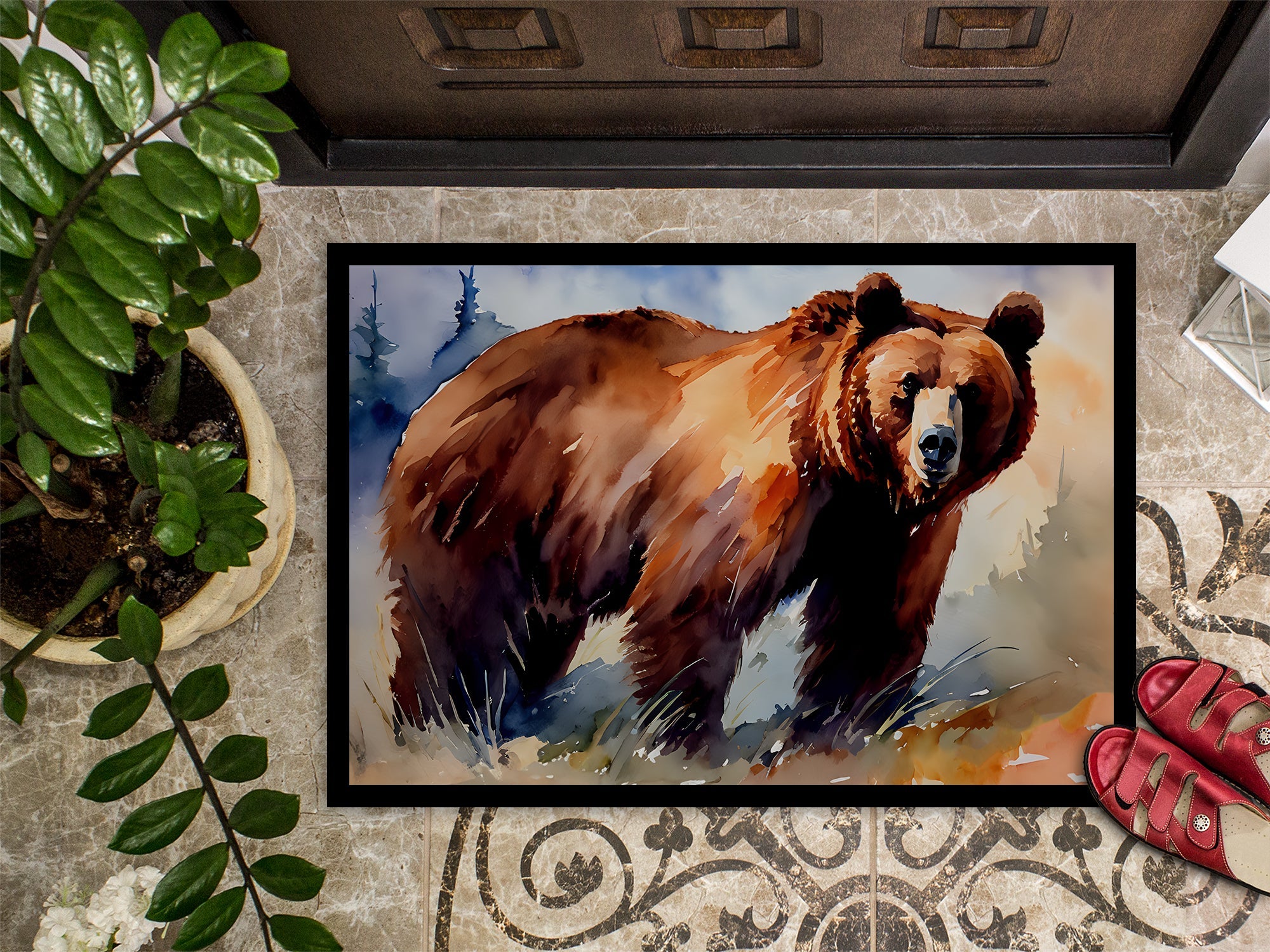 Grizzly Bear Doormat Indoor Outdoor 24H X 36W Front Door Mat Rugs for Entryway, Non Slip Washable Low Pile,