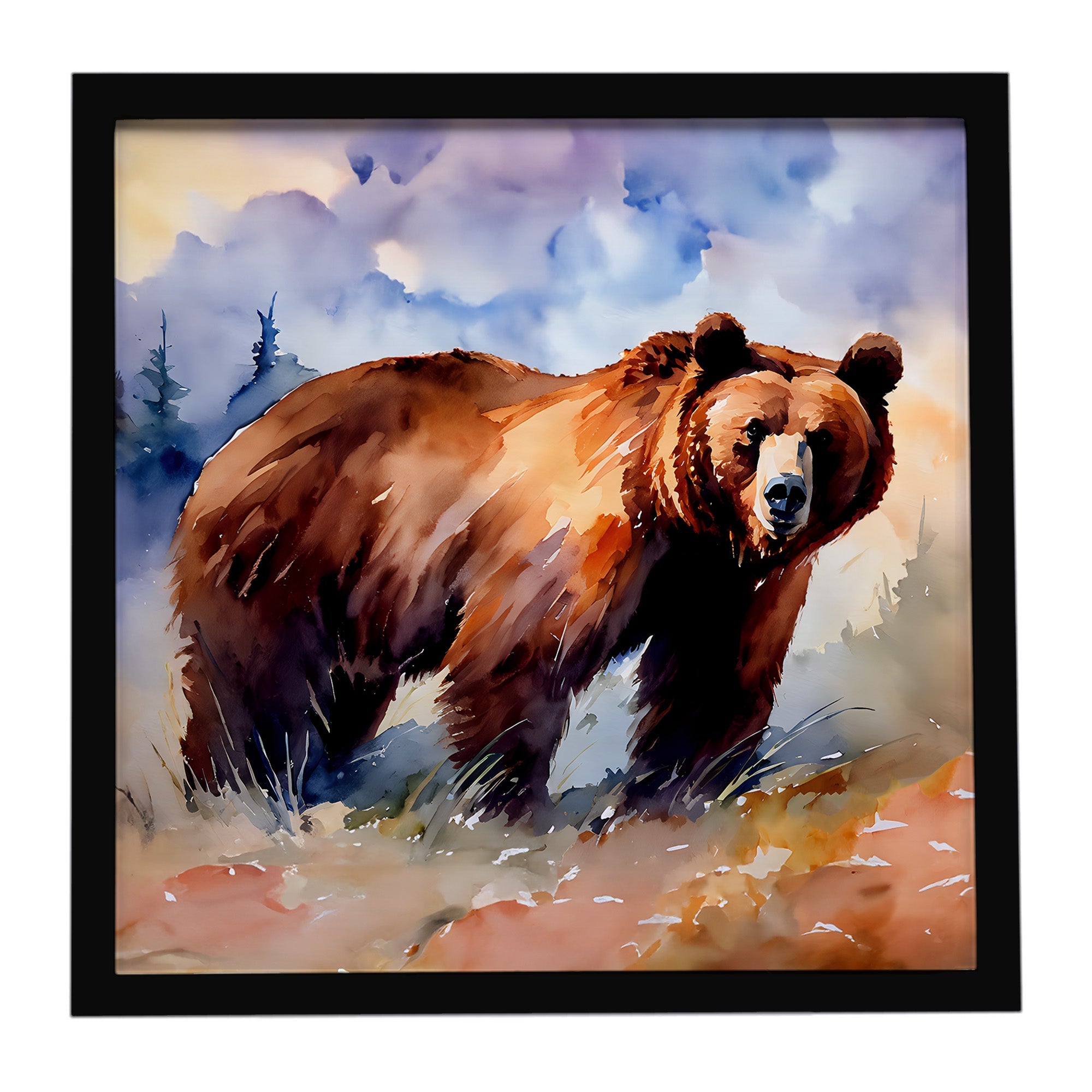 Grizzly Bear Framed Metal Print Bathroom, Kitchen, Office, Home Decor Wall Art Ready to Hang, Square, 8X8