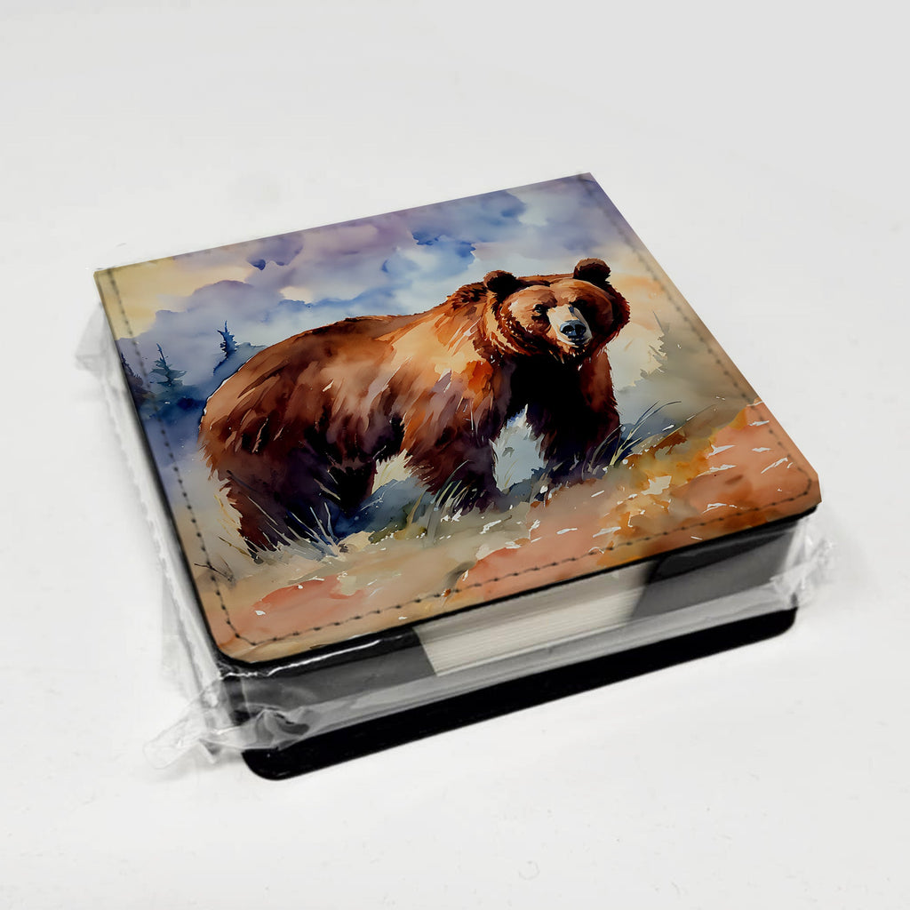 Grizzly Bear PU Leather Note Paper Holder with Artist-Designed Cover, Desk Accessory, Office Gift