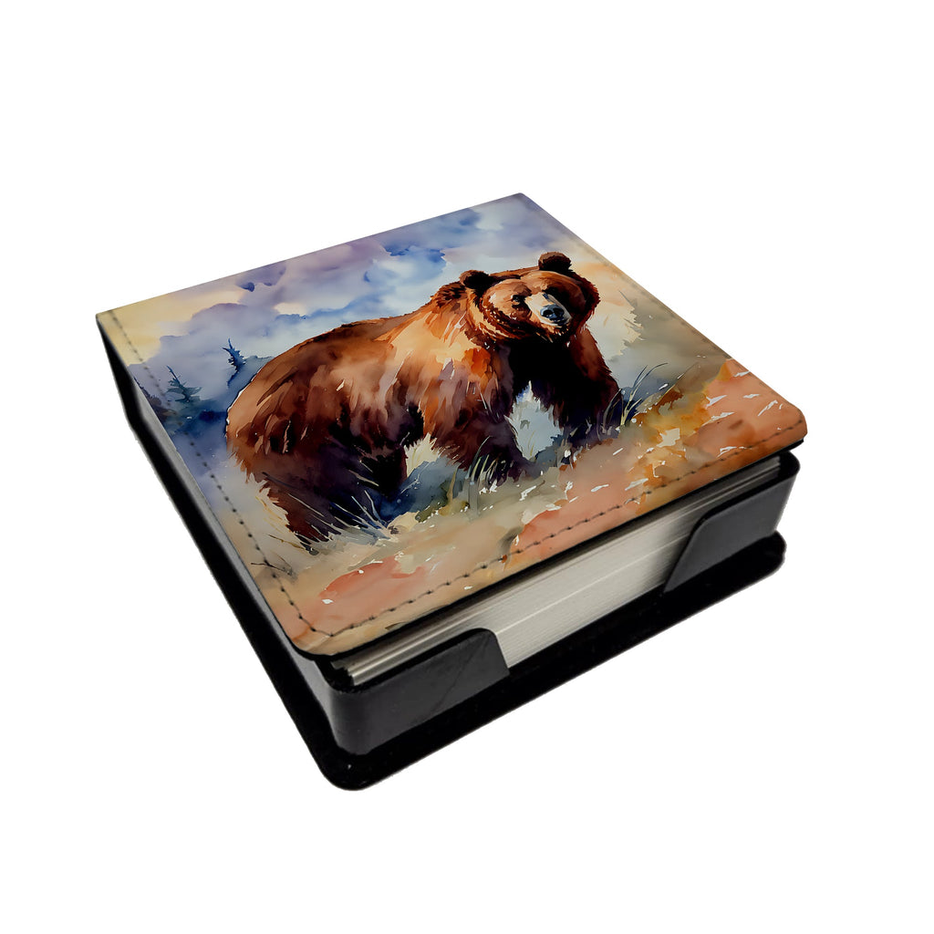 Grizzly Bear PU Leather Note Paper Holder with Artist-Designed Cover, Desk Accessory, Office Gift
