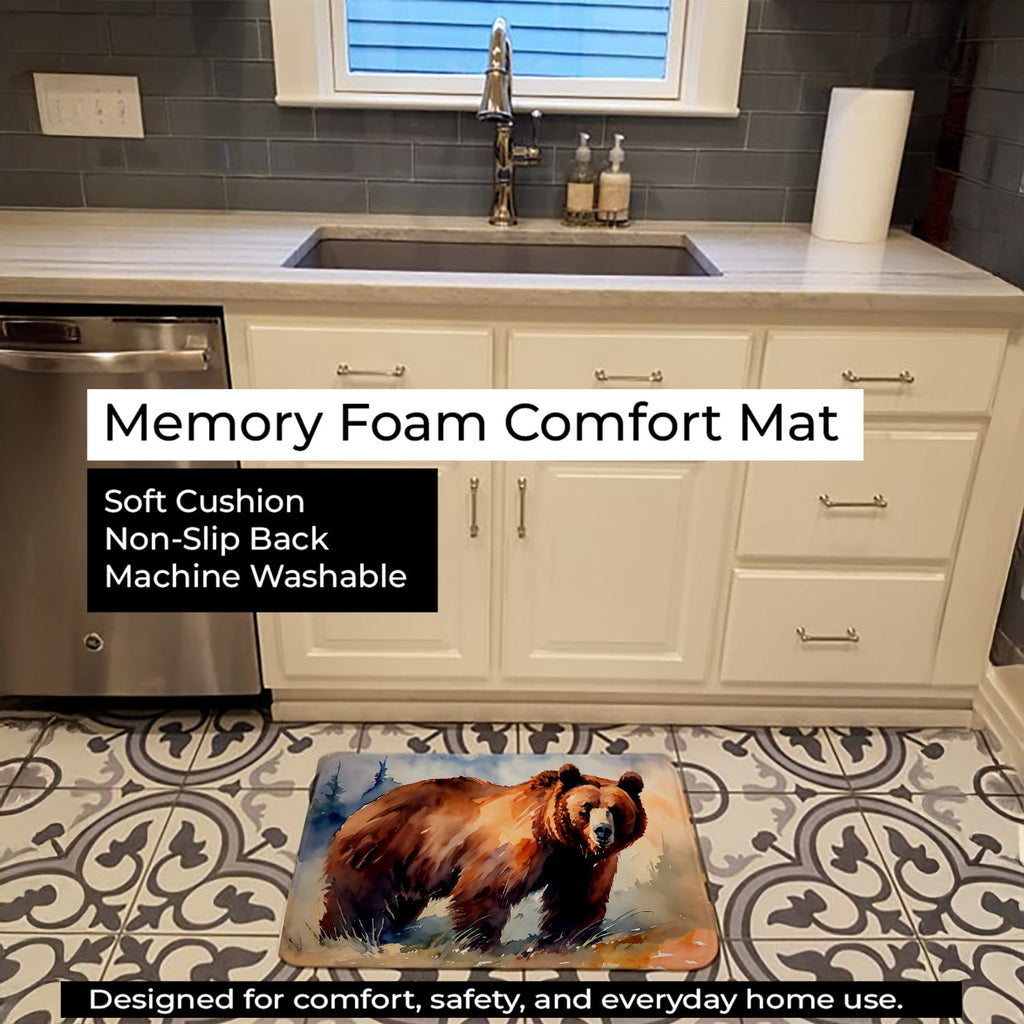 Grizzly Bear Memory Foam Kitchen Mat Machine Washable Anti-Fatigue Cushion Comfort Bath or Kitchen Rug