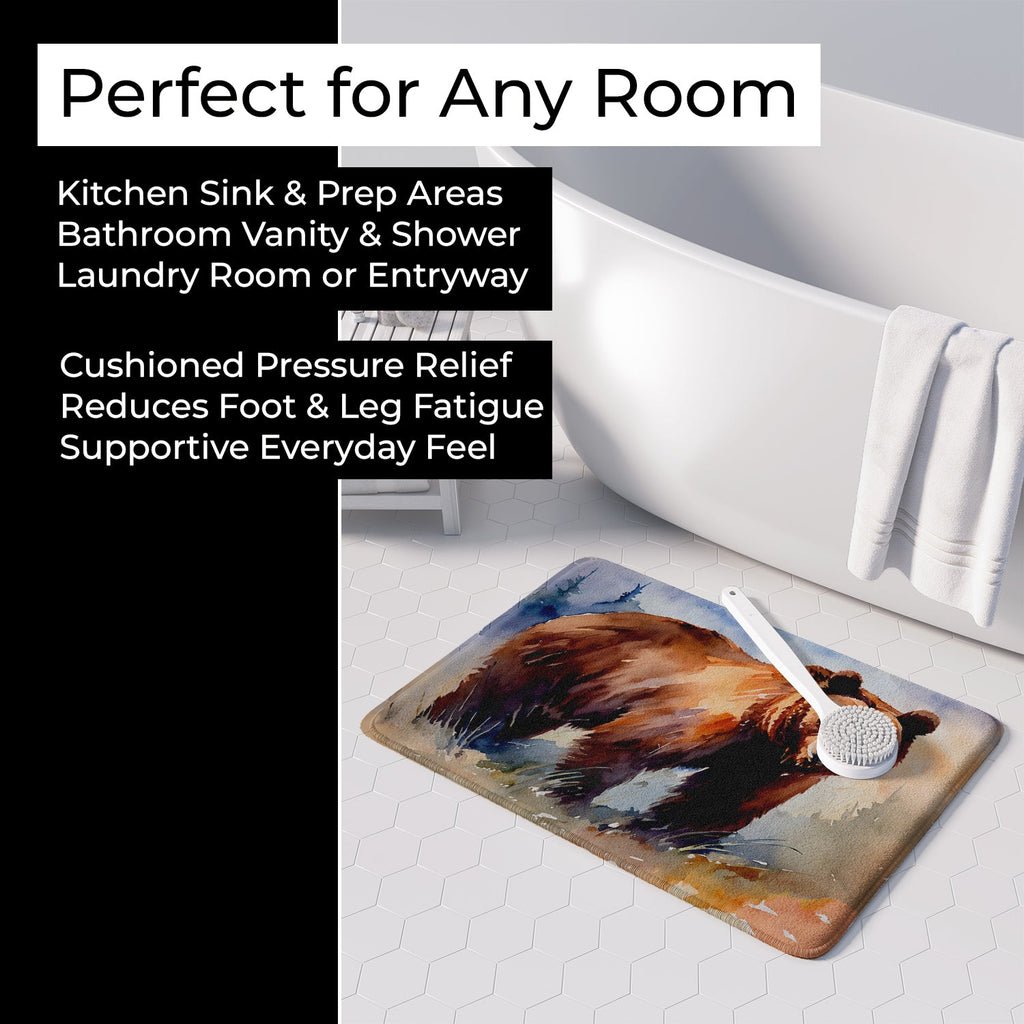 Grizzly Bear Memory Foam Kitchen Mat Machine Washable Anti-Fatigue Cushion Comfort Bath or Kitchen Rug