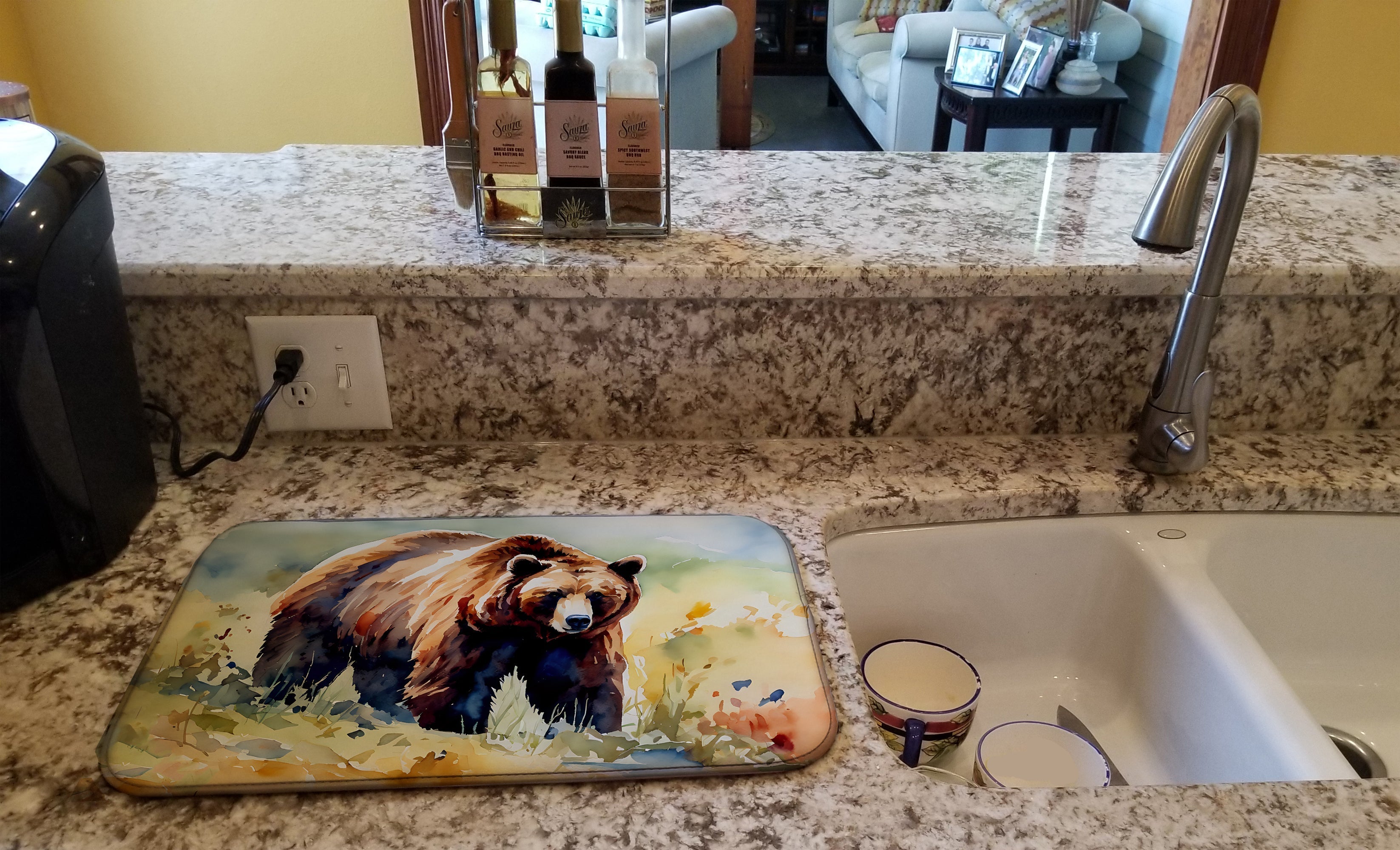 Grizzly Bear Dish Drying Mat Absorbent Dish Drying Mat Pad for Kitchen Counter Dish Drainer Mat for Countertop, 14 x 21", Multicolor