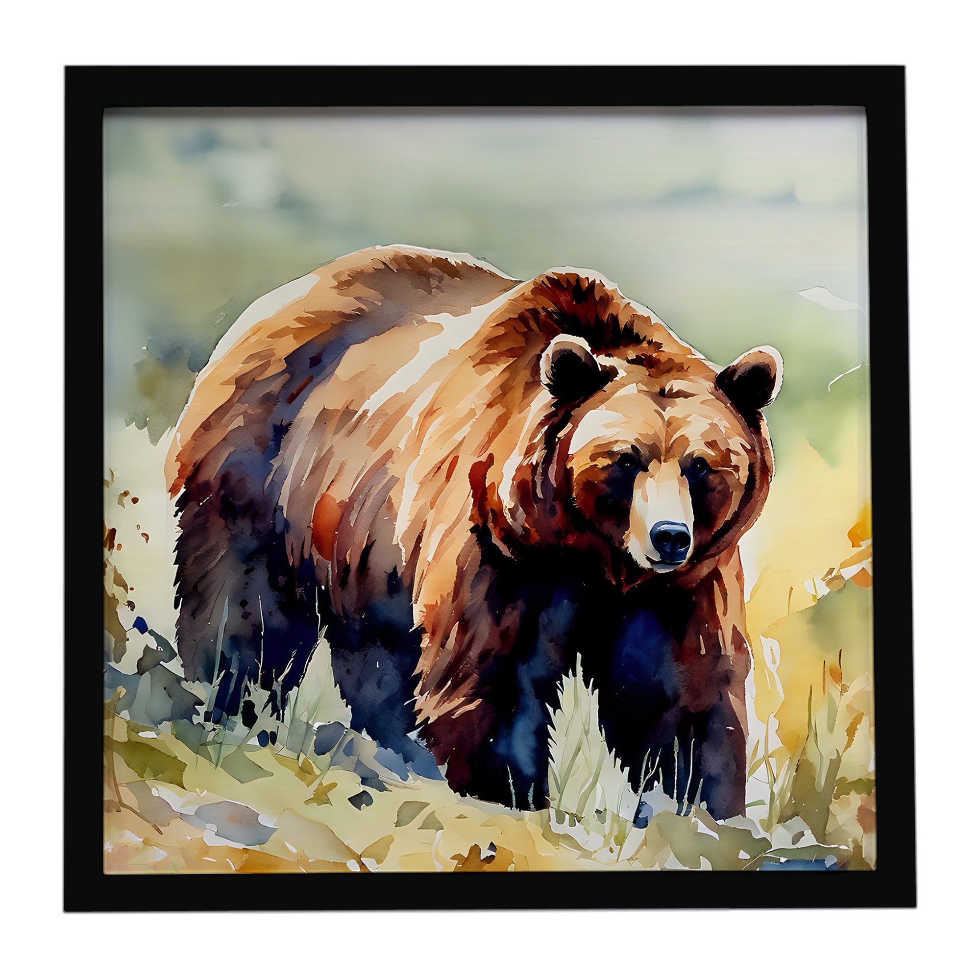 Grizzly Bear Framed Metal Print Bathroom, Kitchen, Office, Home Decor Wall Art Ready to Hang, Square, 8X8