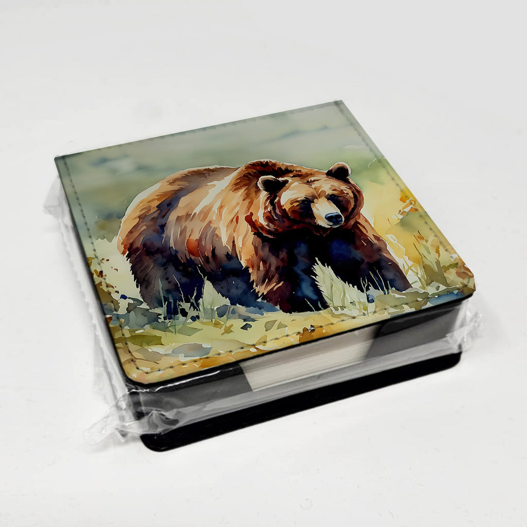 Grizzly Bear PU Leather Note Paper Holder with Artist-Designed Cover, Desk Accessory, Office Gift