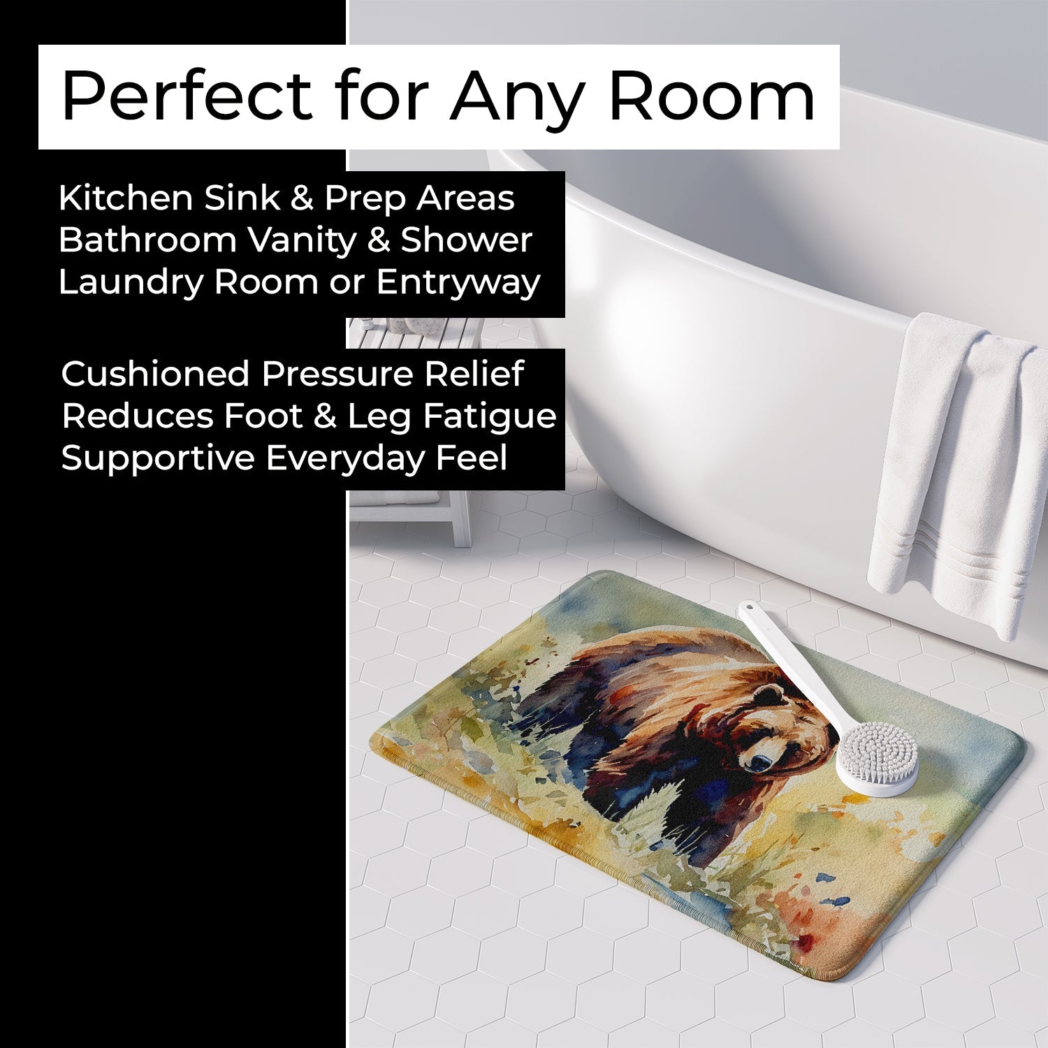 Grizzly Bear Memory Foam Kitchen Mat Machine Washable Anti-Fatigue Cushion Comfort Bath or Kitchen Rug
