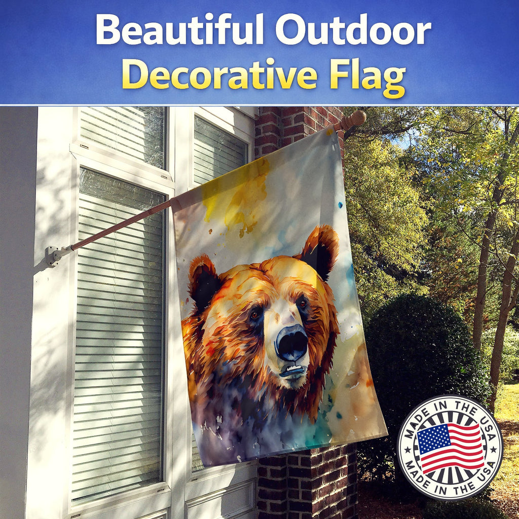 Grizzly Bear House Flag 28x40 Porch Sleeve Pole Decorative Outside Yard Banner Artwork Wall Hanging, Polyester
