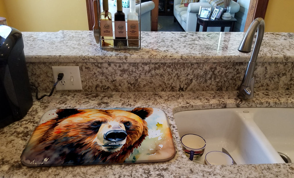 Grizzly Bear Dish Drying Mat Absorbent Dish Drying Mat Pad for Kitchen Counter Dish Drainer Mat for Countertop, 14 x 21", Multicolor