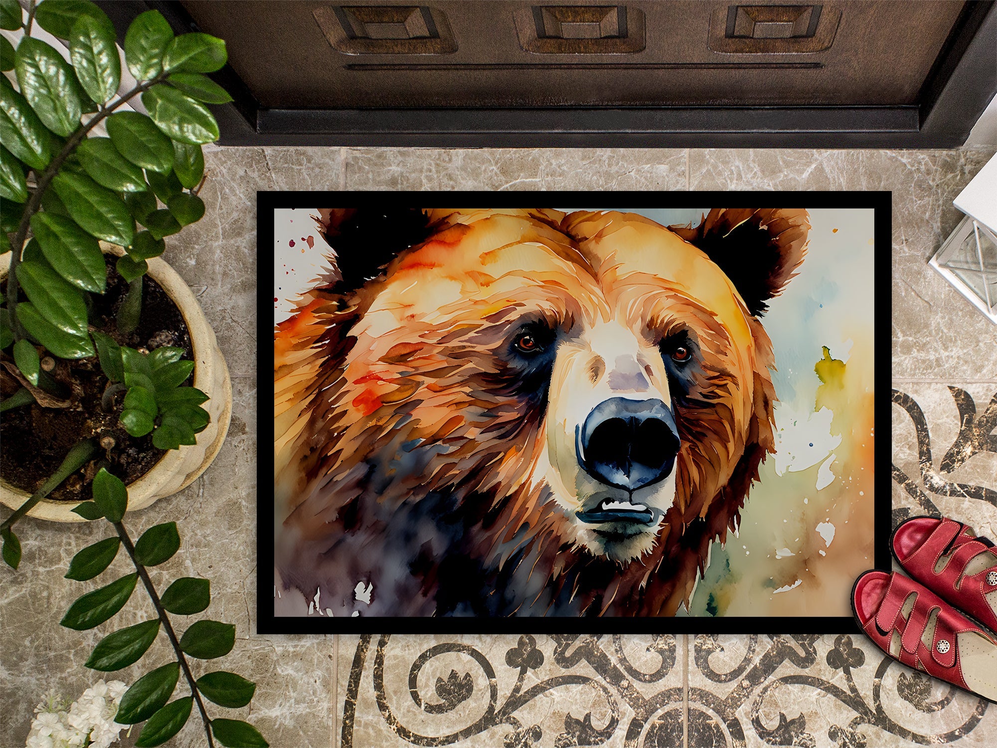 Grizzly Bear Doormat Indoor Outdoor 18H X 27W Front Door Mat Rugs for Entryway, Non Slip Washable