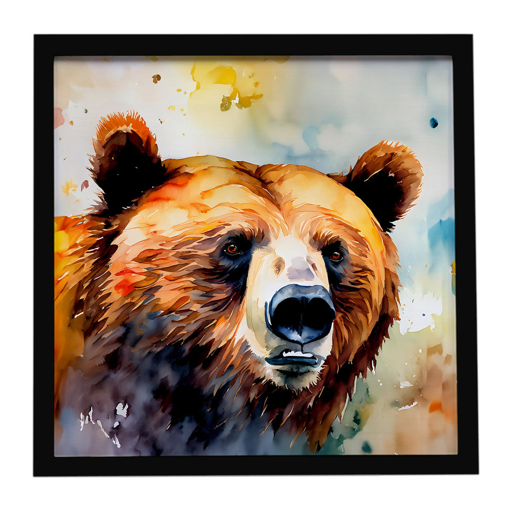 Grizzly Bear Framed Metal Print Bathroom, Kitchen, Office, Home Decor Wall Art Ready to Hang, Square, 8X8