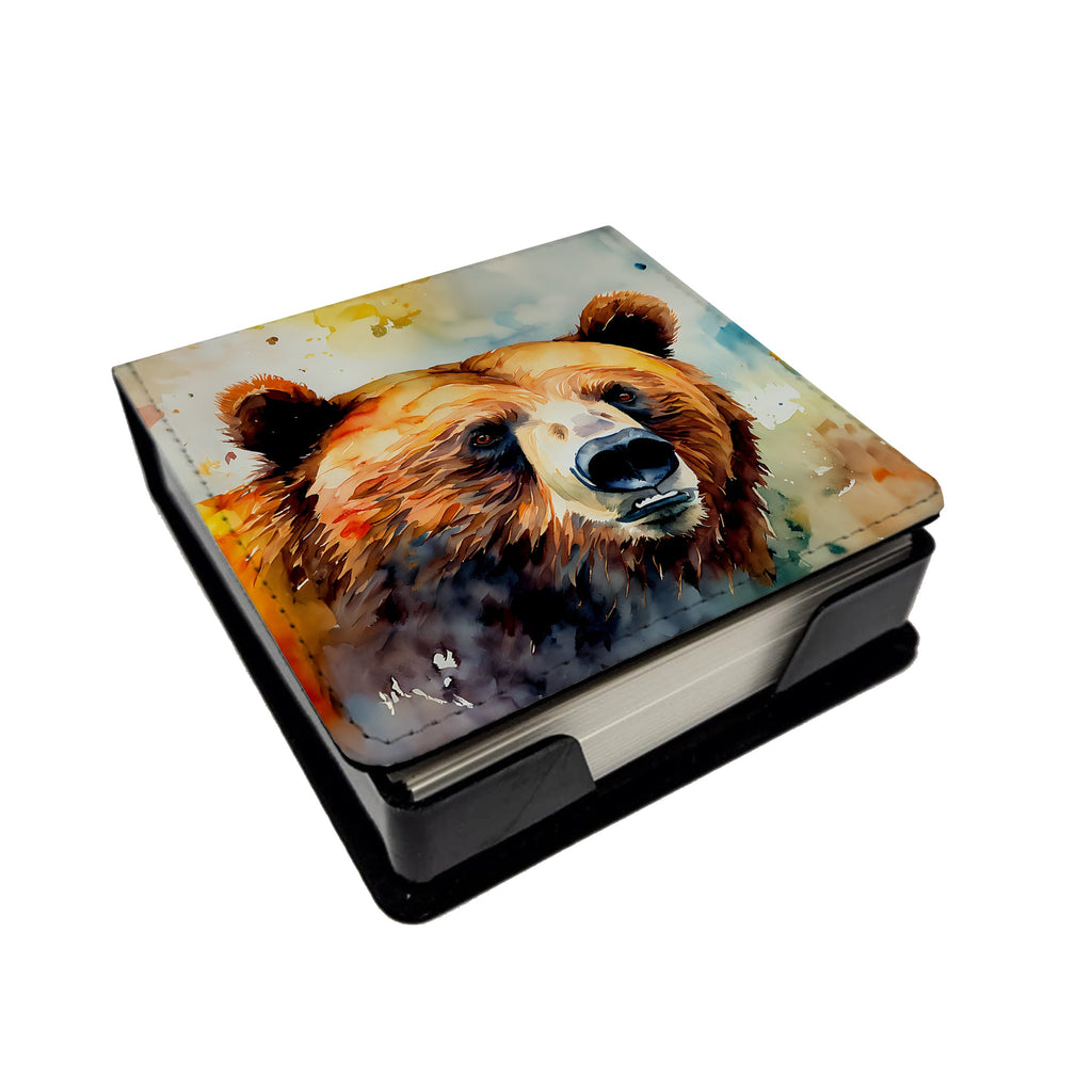 Grizzly Bear PU Leather Note Paper Holder with Artist-Designed Cover, Desk Accessory, Office Gift