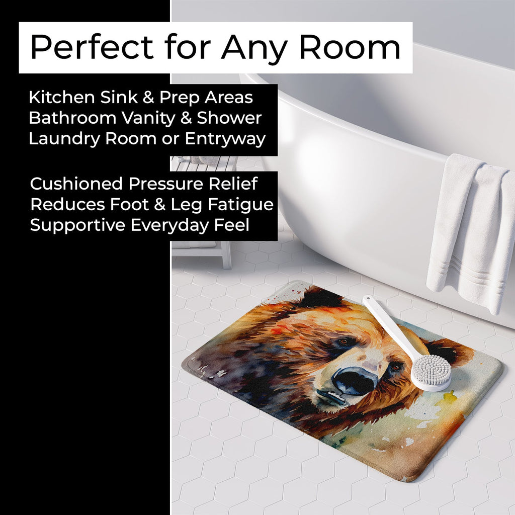 Grizzly Bear Memory Foam Kitchen Mat Machine Washable Anti-Fatigue Cushion Comfort Bath or Kitchen Rug