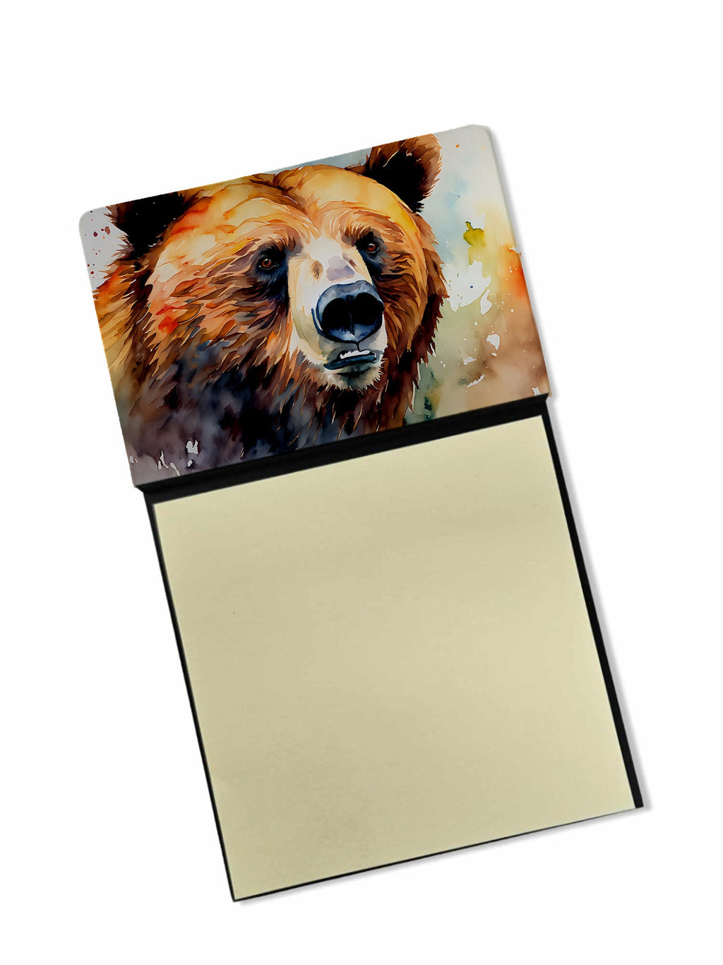Grizzly Bear Watercolor Sticky Note Holder Refillable Dispenser Desk Accessory 3x3 Pad Gift