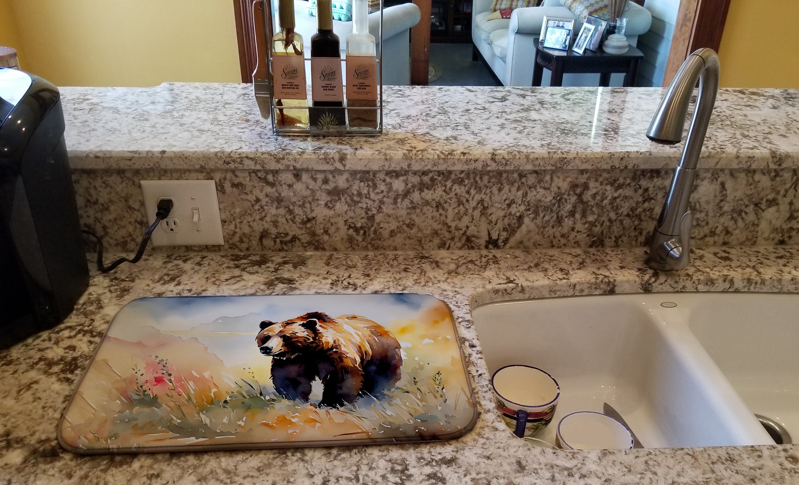 Grizzly Bear Dish Drying Mat Absorbent Dish Drying Mat Pad for Kitchen Counter Dish Drainer Mat for Countertop, 14 x 21", Multicolor