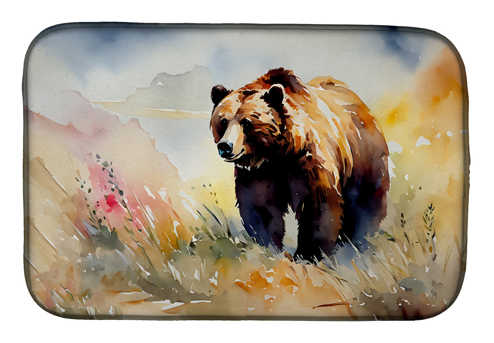 Grizzly Bear Dish Drying Mat Absorbent Dish Drying Mat Pad for Kitchen Counter Dish Drainer Mat for Countertop, 14 x 21", Multicolor