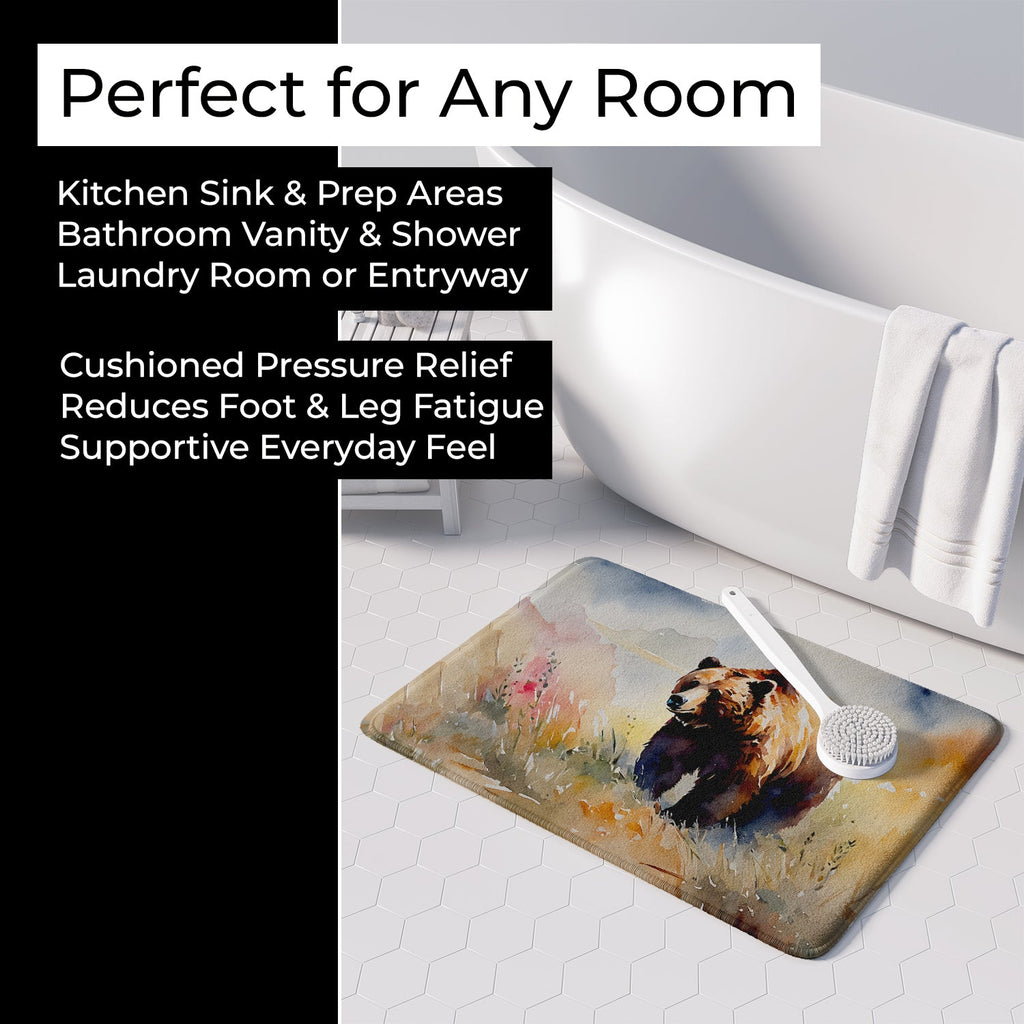 Grizzly Bear Memory Foam Kitchen Mat Machine Washable Anti-Fatigue Cushion Comfort Bath or Kitchen Rug