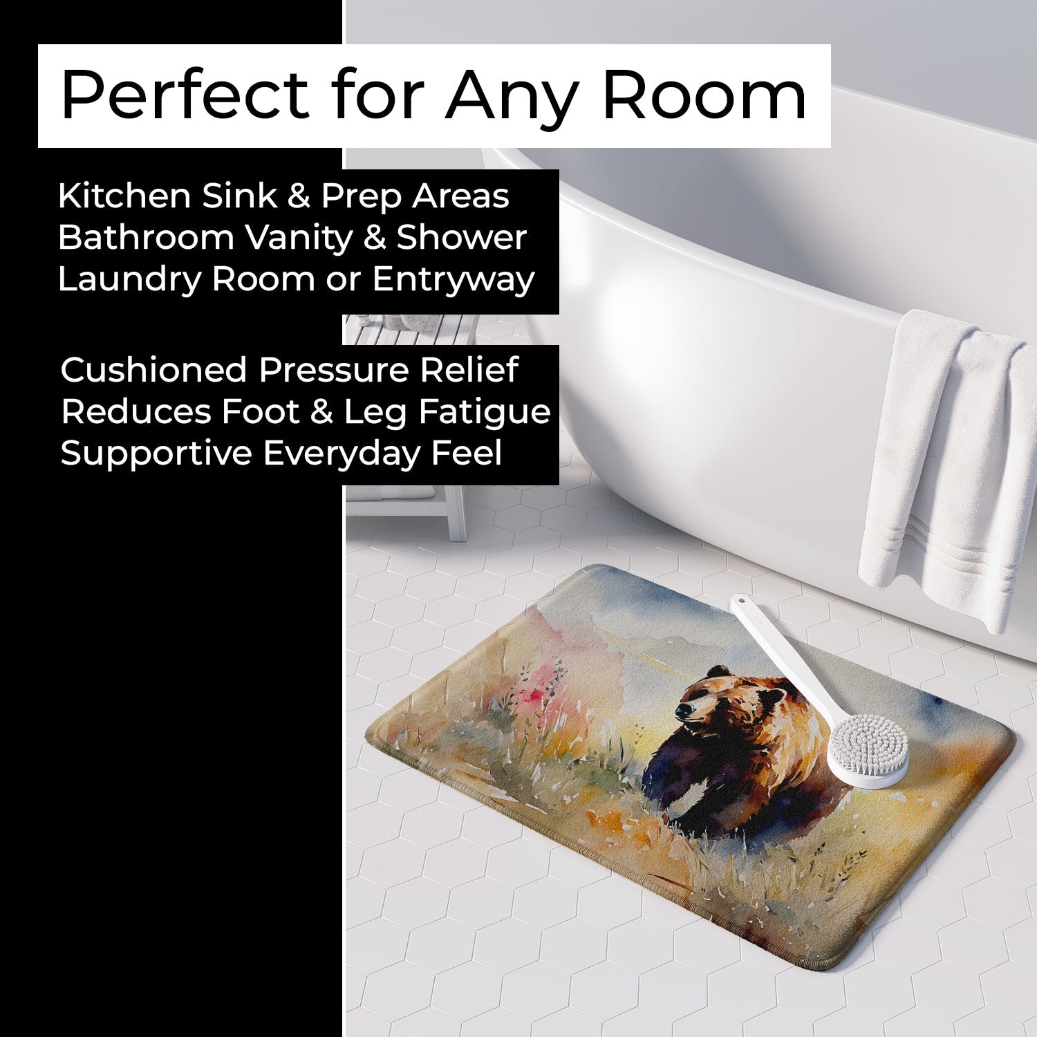 Grizzly Bear Memory Foam Kitchen Mat Machine Washable Anti-Fatigue Cushion Comfort Bath or Kitchen Rug