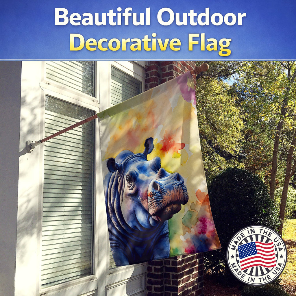 Hippopotamus House Flag 28x40 Porch Sleeve Pole Decorative Outside Yard Banner Artwork Wall Hanging, Polyester