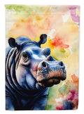 Hippopotamus House Flag 28x40 Porch Sleeve Pole Decorative Outside Yard Banner Artwork Wall Hanging, Polyester