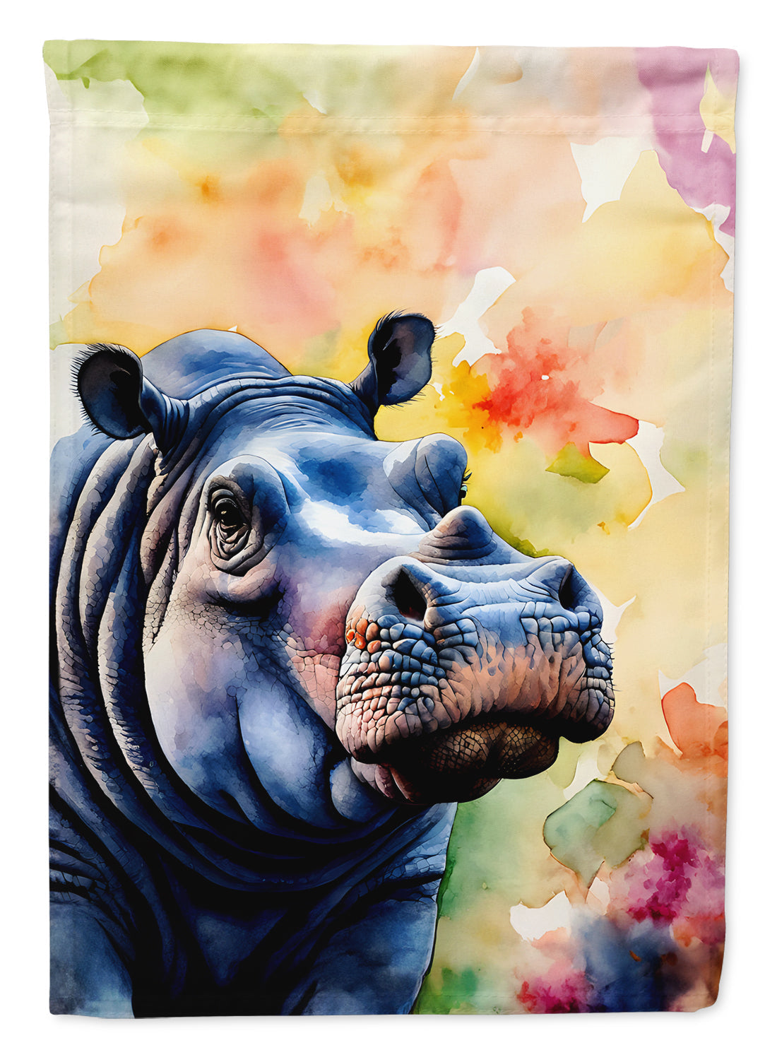 Hippopotamus House Flag 28x40 Porch Sleeve Pole Decorative Outside Yard Banner Artwork Wall Hanging, Polyester