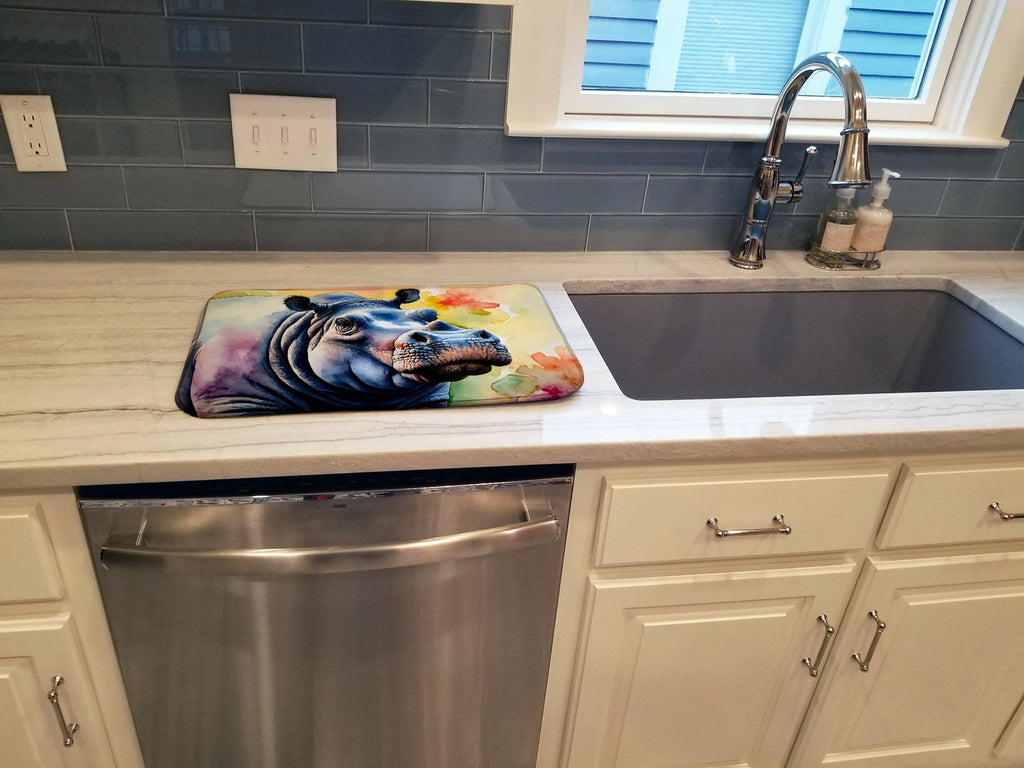 Hippopotamus Dish Drying Mat Absorbent Dish Drying Mat Pad for Kitchen Counter Dish Drainer Mat for Countertop, 14 x 21", Multicolor