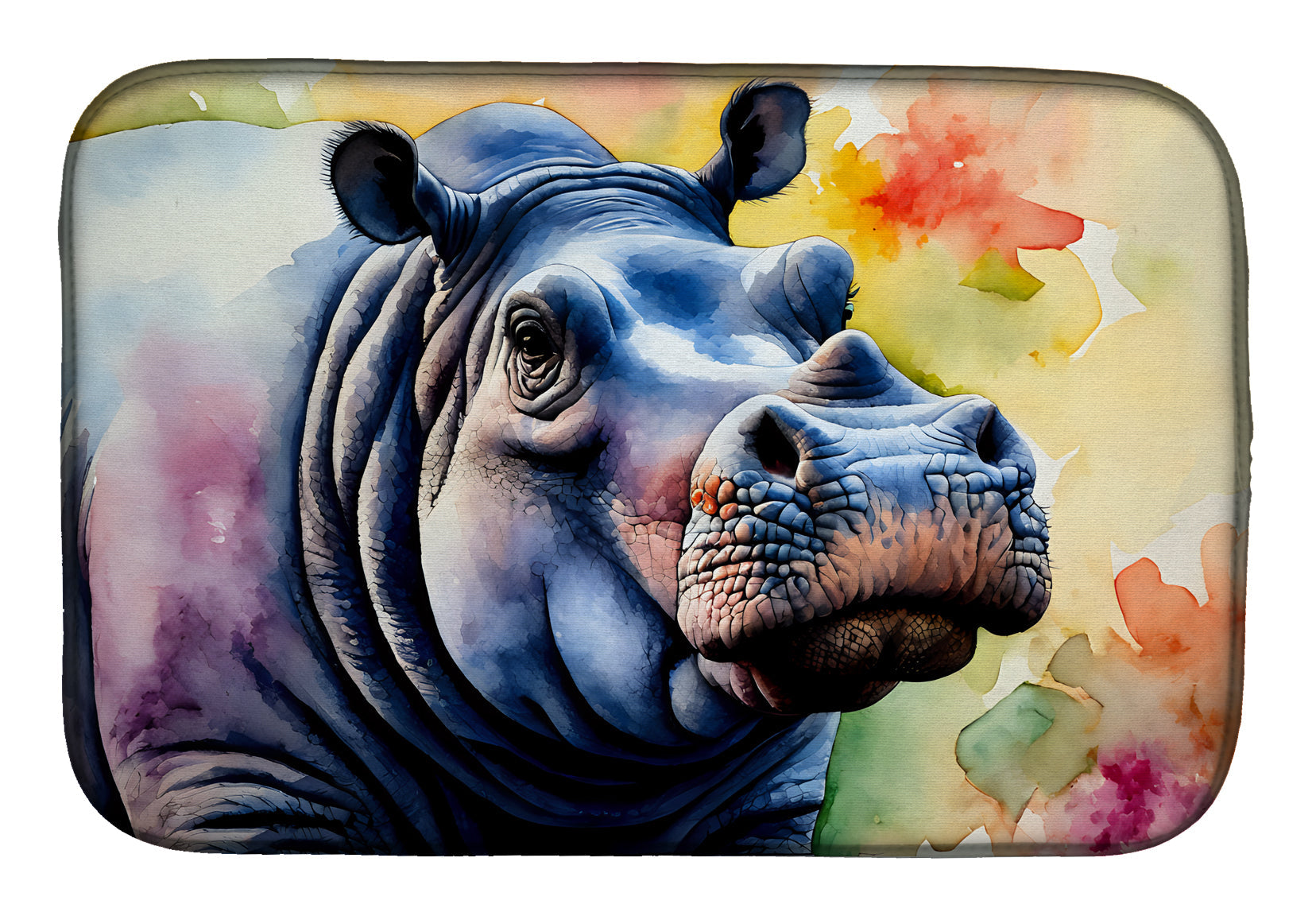 Hippopotamus Dish Drying Mat Absorbent Dish Drying Mat Pad for Kitchen Counter Dish Drainer Mat for Countertop, 14 x 21", Multicolor