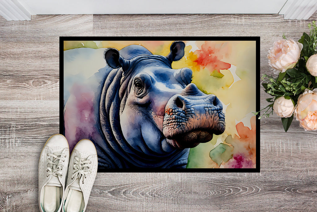 Hippopotamus Doormat Indoor Outdoor 24H X 36W Front Door Mat Rugs for Entryway, Non Slip Washable Low Pile,