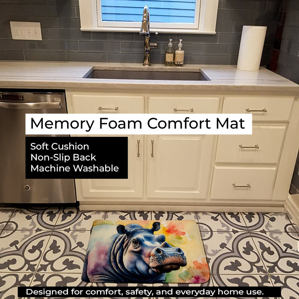 Hippopotamus Memory Foam Kitchen Mat Machine Washable Anti-Fatigue Cushion Comfort Bath or Kitchen Rug