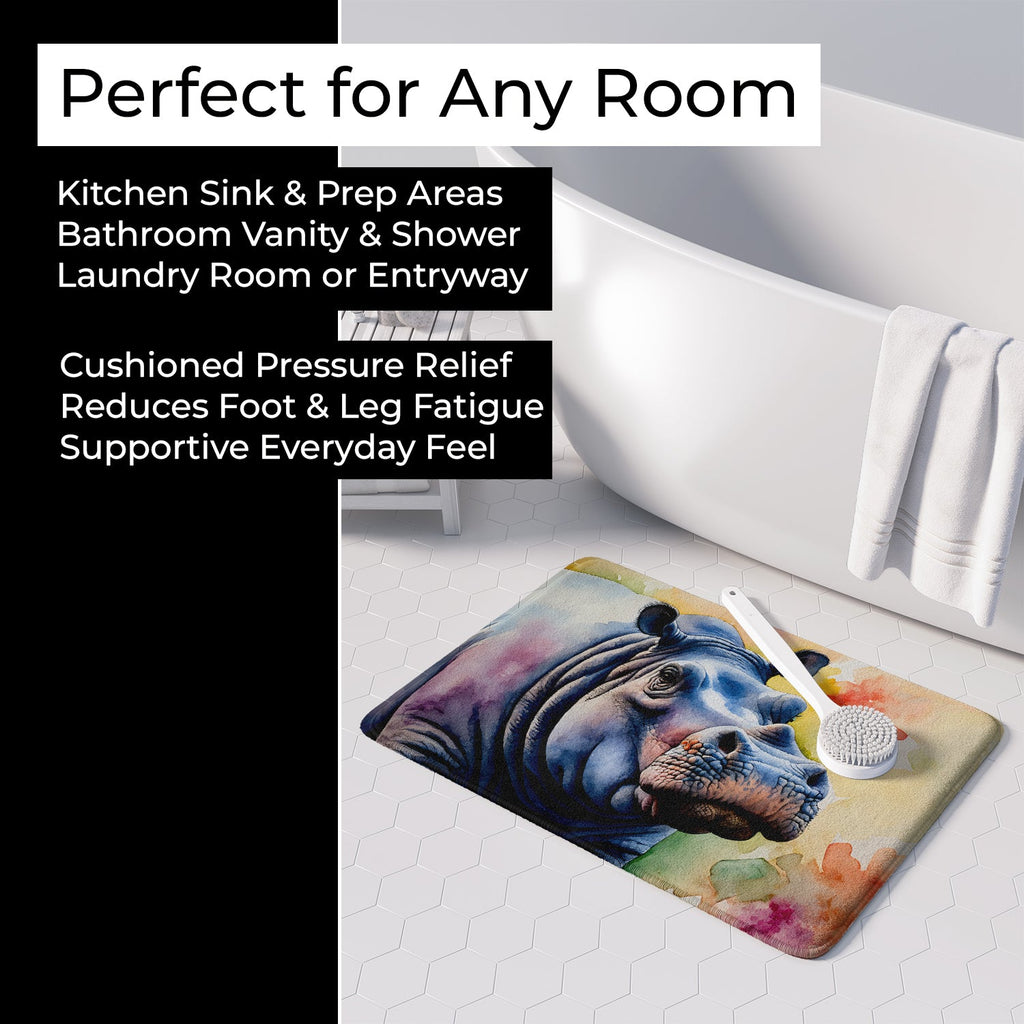 Hippopotamus Memory Foam Kitchen Mat Machine Washable Anti-Fatigue Cushion Comfort Bath or Kitchen Rug