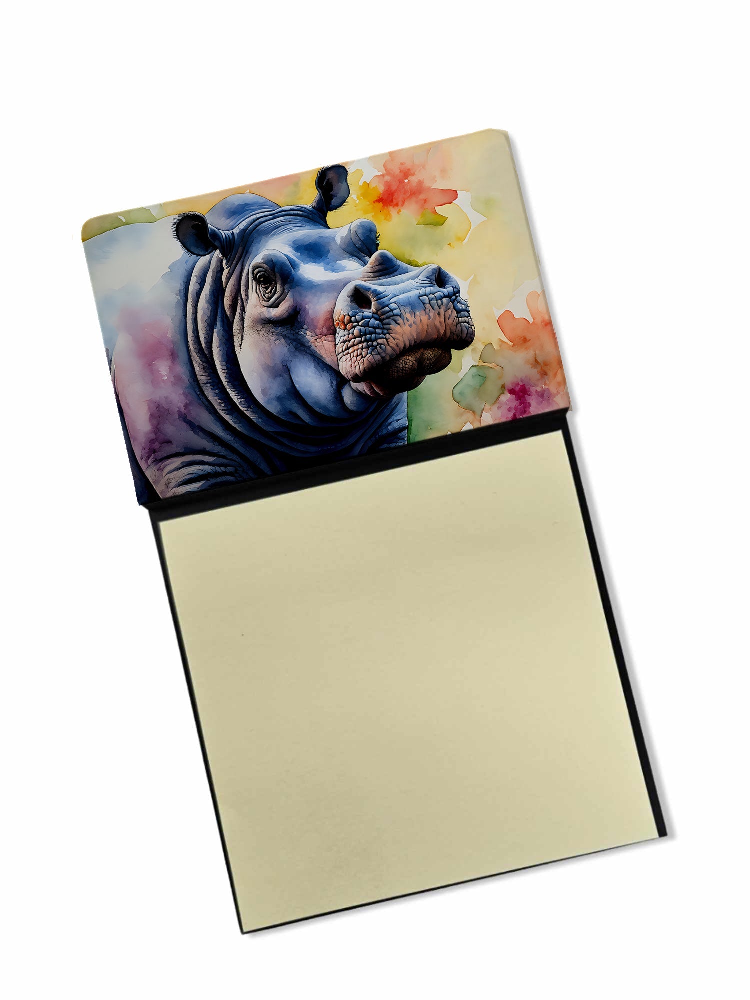 Hippopotamus Watercolor Sticky Note Holder Refillable Dispenser Desk Accessory 3x3 Pad Gift