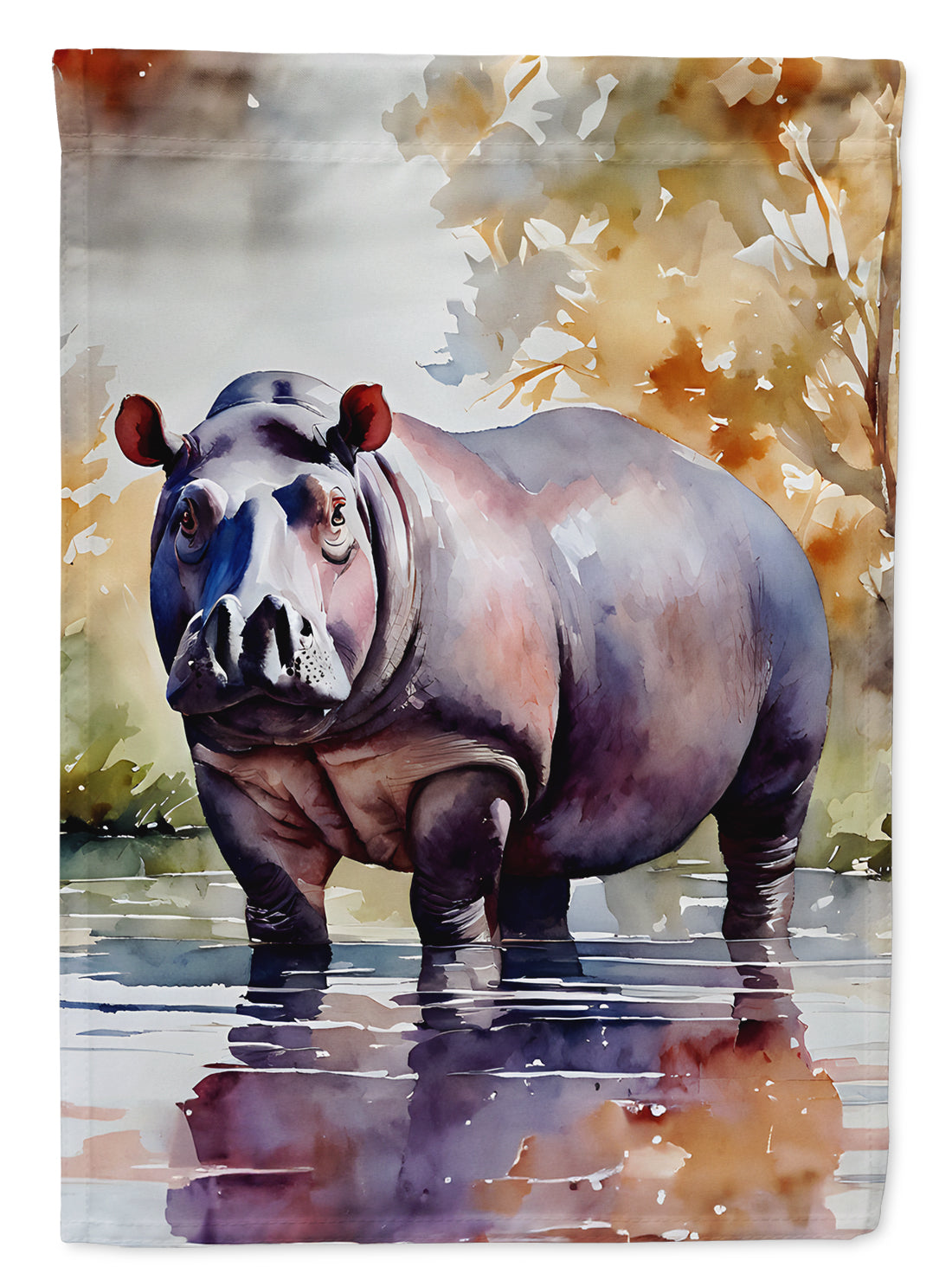 Hippopotamus House Flag 28x40 Porch Sleeve Pole Decorative Outside Yard Banner Artwork Wall Hanging, Polyester